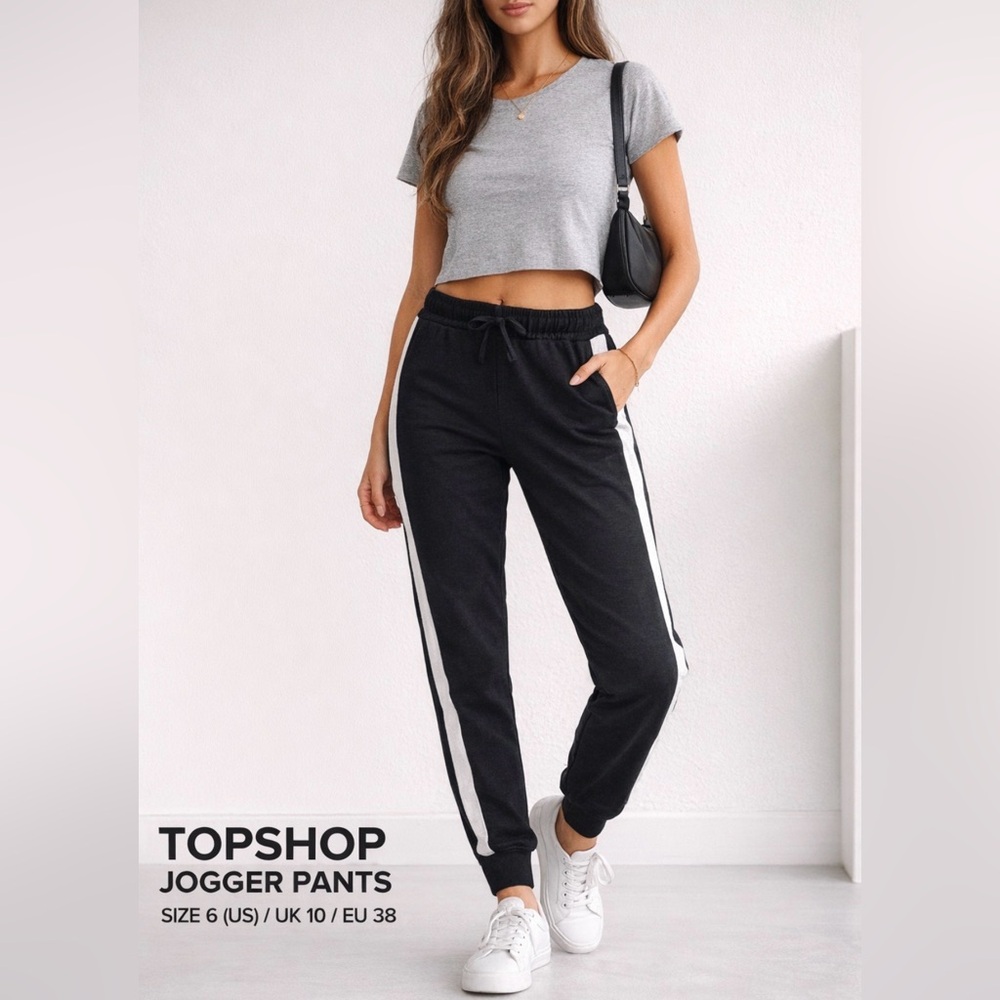 Topshop Black Jogger Pants White Stripe Size 6